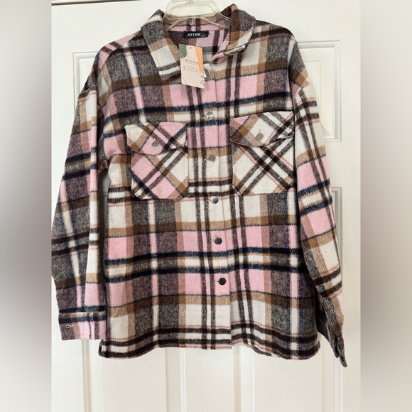 BTFBM Jackets & Blazers - Plaid Teddy Jacket - Pink and Brown medium NEW